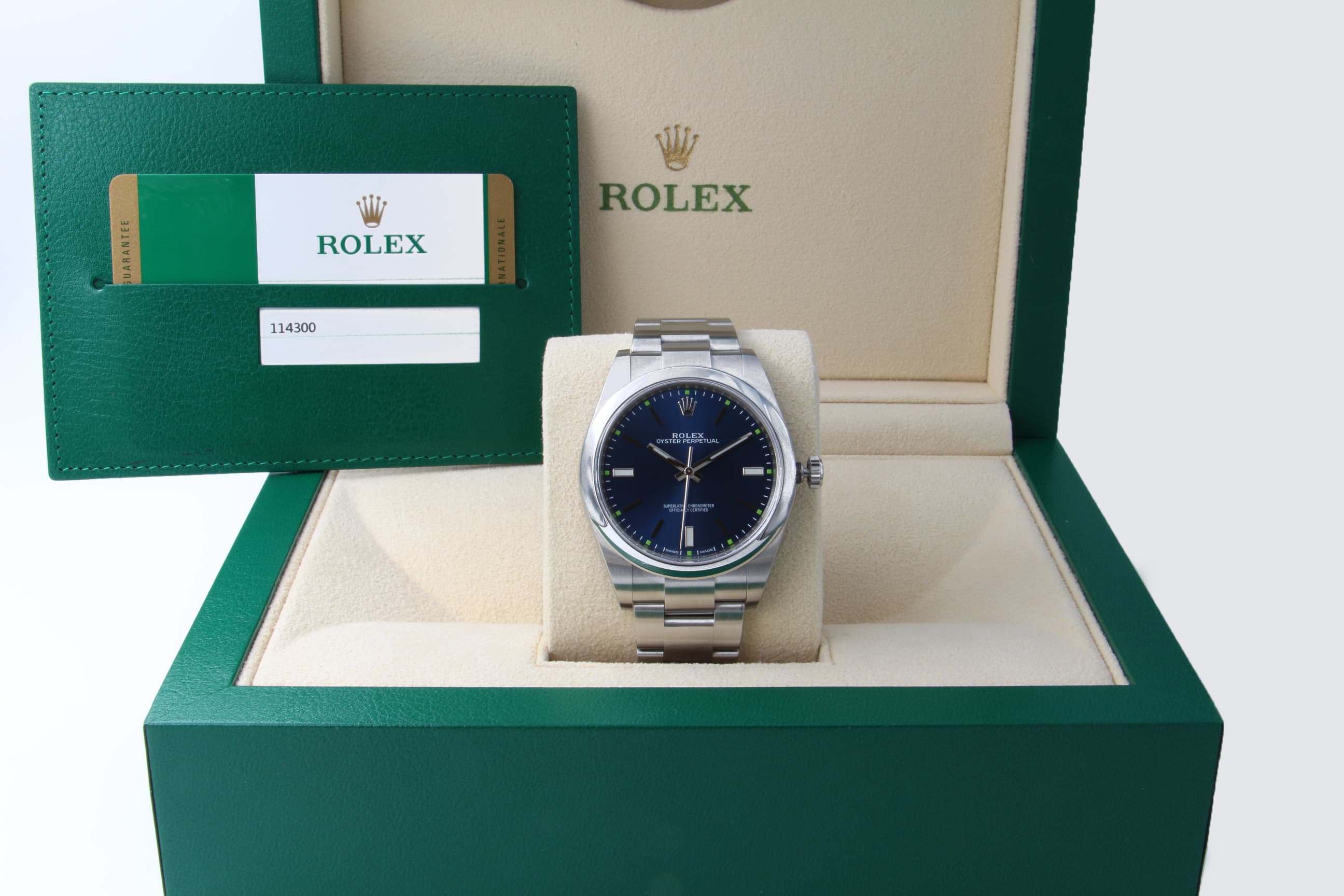 Rolex Oyster Perpetual 114300 quadrante blu del 2019