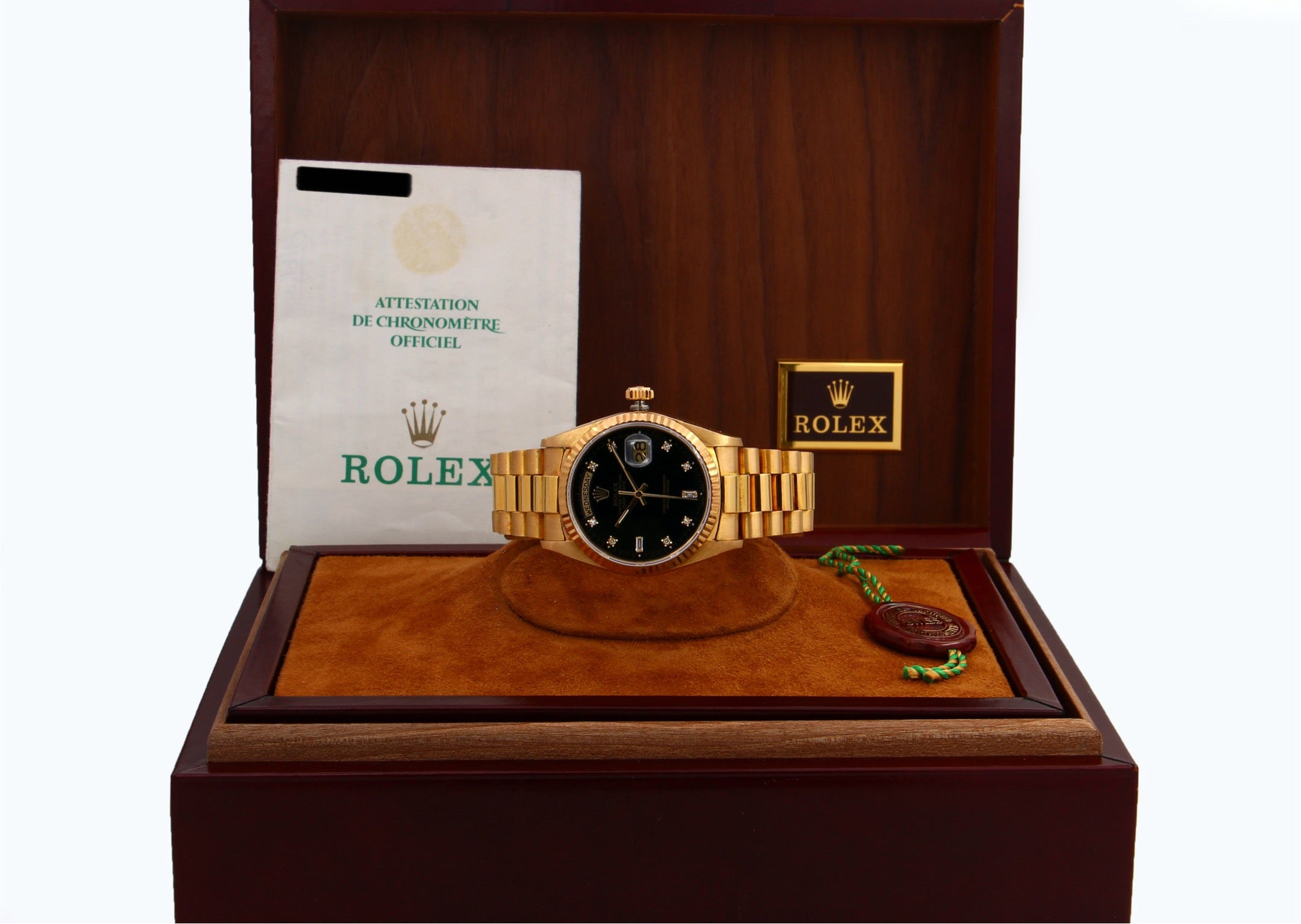 Rolex Day-Date 18238 quadrante nero e diamanti del 1986