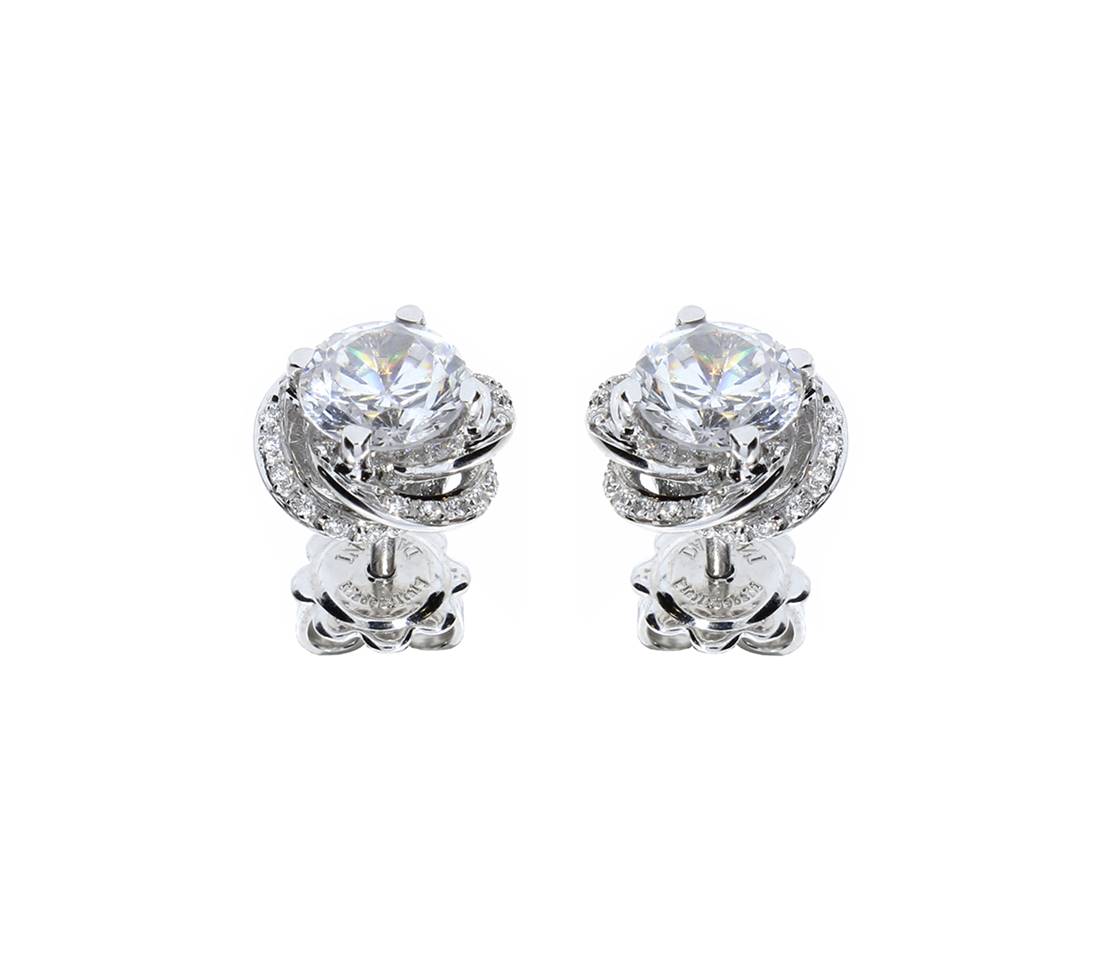 White gold and diamond light point earrings Bocciolo Full Pavé, Damiani