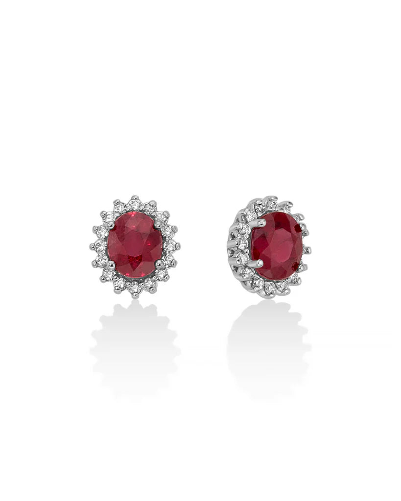 Boucles d'oreilles or blanc, rubis et diamants, Miluna