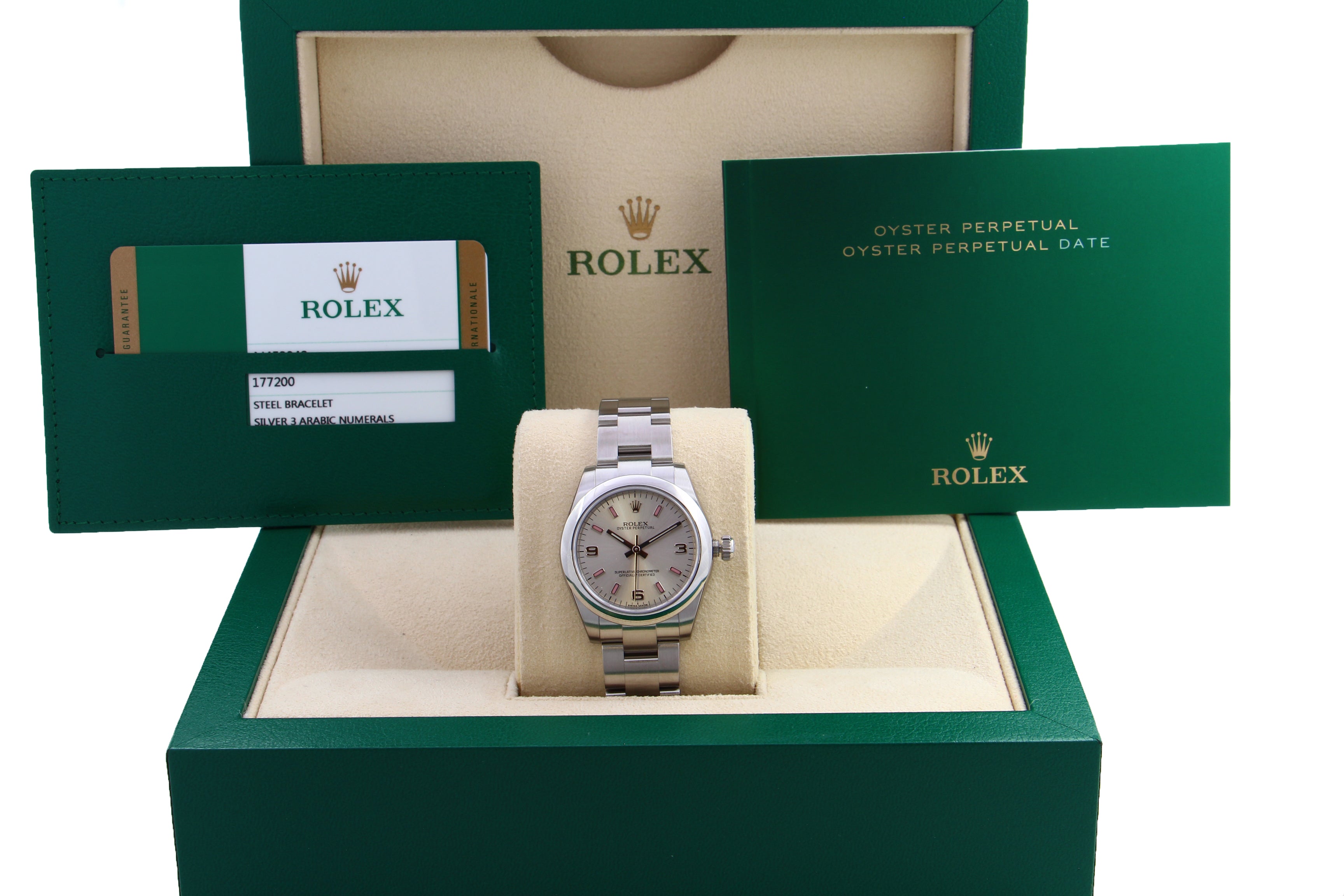 Rolex Oyster Perpetual 177200 quadrante argento del 2017 NOS