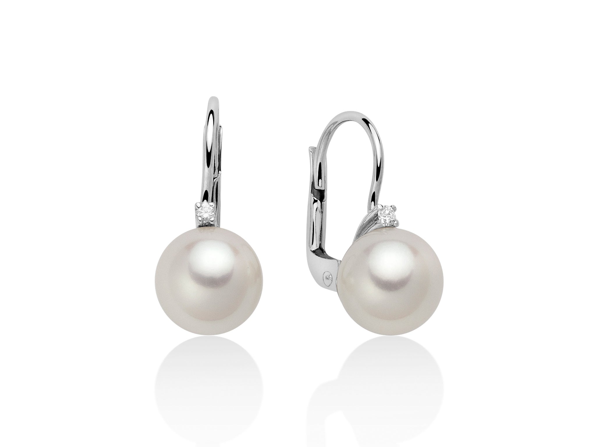 Boucles d'oreilles or blanc, perles et diamants, Miluna