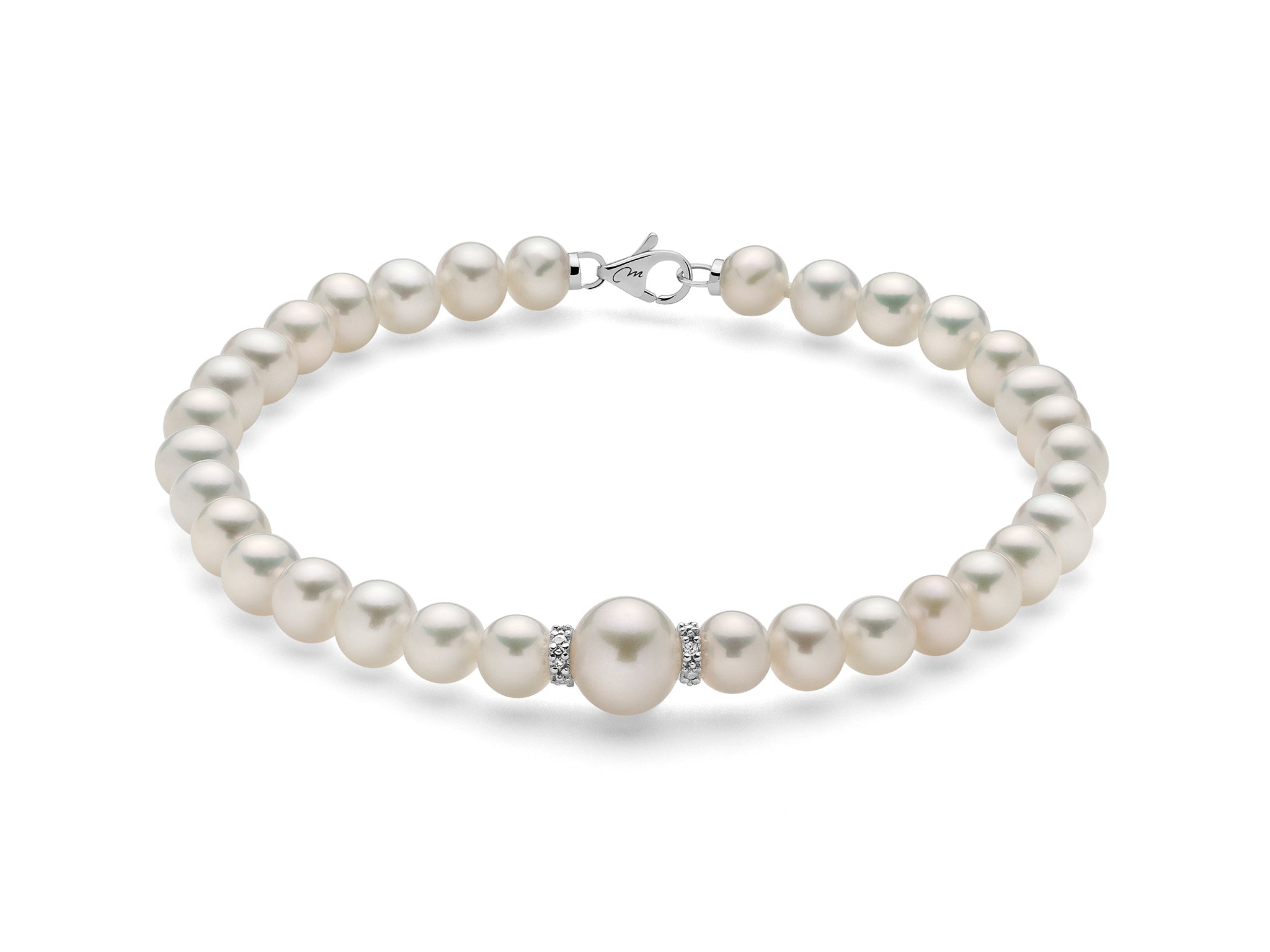 Bracciale oro bianco, diamanti e perle, Miluna