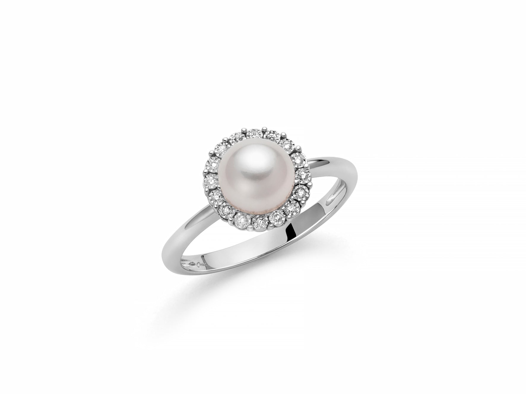 Bague en or blanc, perle et diamant, Miluna