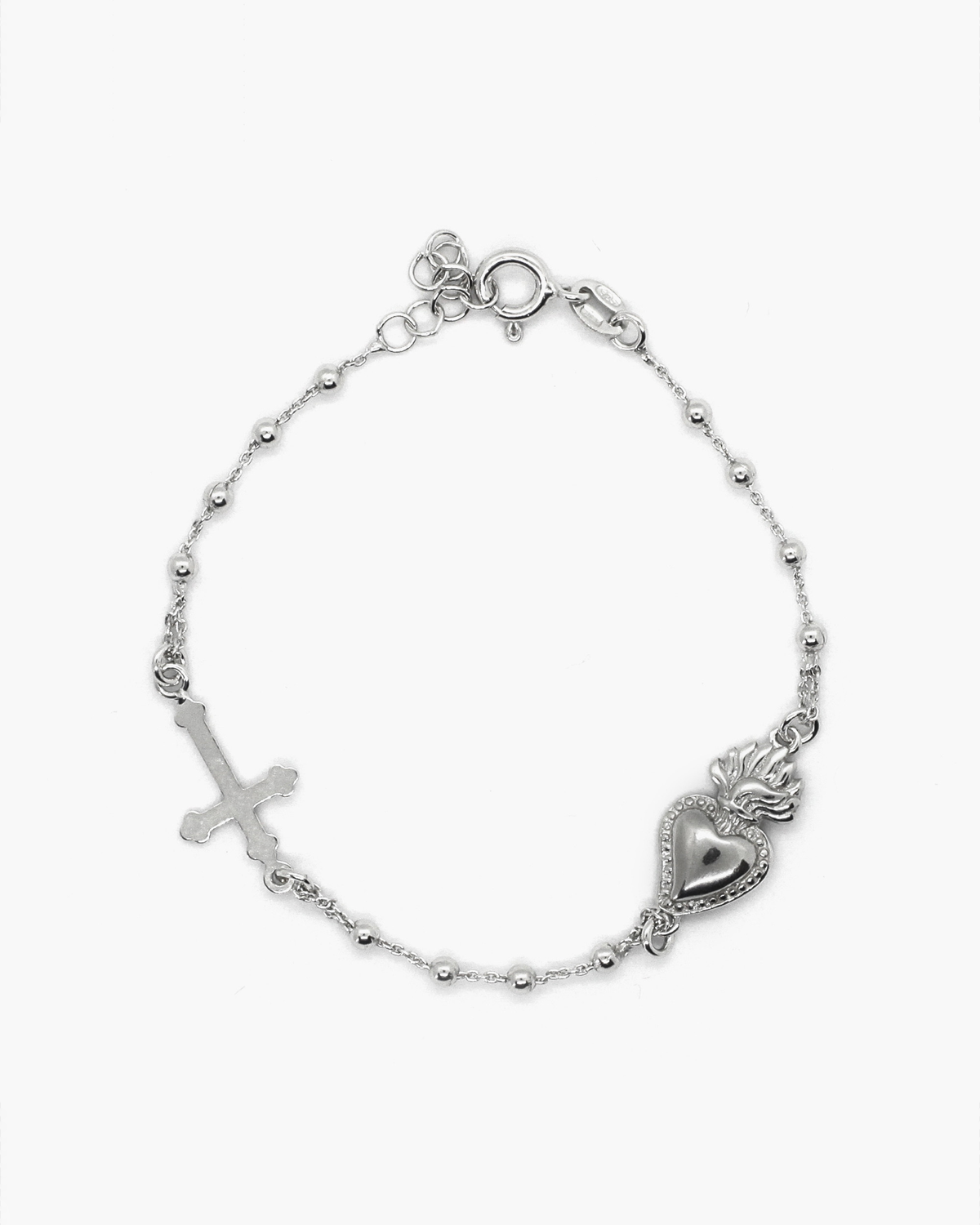 Bracciale in argento rosario cuore ex voto e croce gotica, Nove25