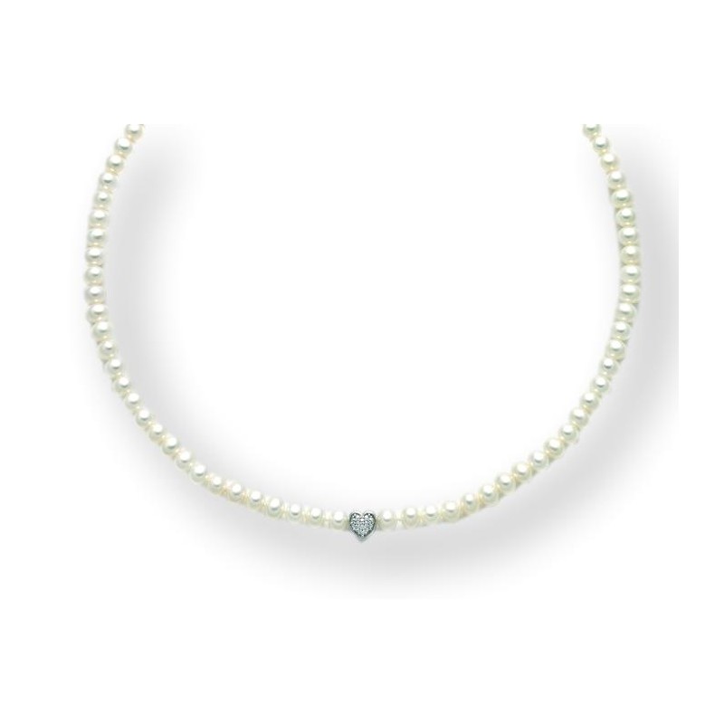 Collana oro bianco, diamanti e perle, Miluna