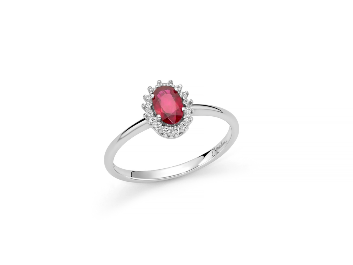 Bague or blanc, rubis et diamants, Miluna