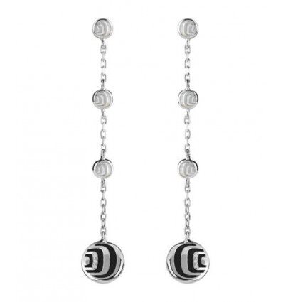 Silver and onyx pendant earrings with diamonds Damianissima 925, Damiani